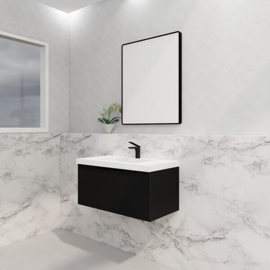 900mm Vienna Wall Hung Vanity - MDF Fluted - Matt black