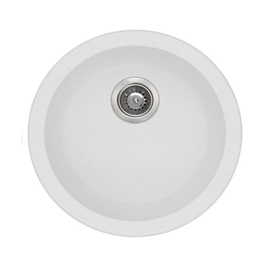 Round White Arete Stone Granite Single Bowl Stone Kitchen Sink 460mm