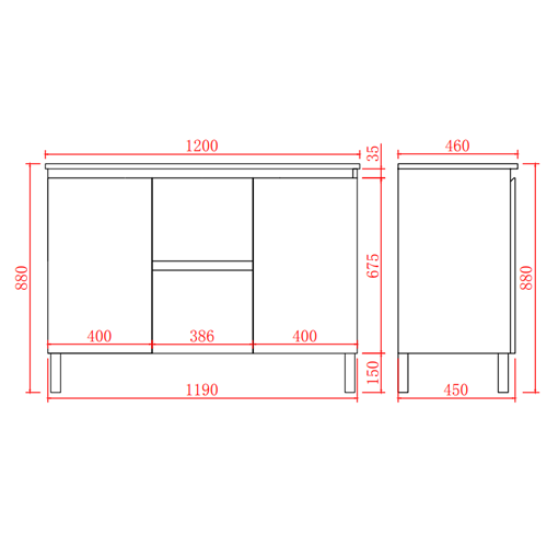 1200mm Nordic Floor Vanity PVC Cabinet Only - Double Bowl - Gloss White