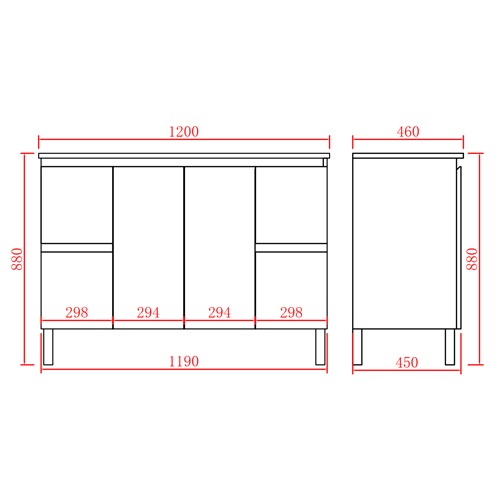 1200mm PVC Waterproof Freestanding Vanity With Ceramic Top