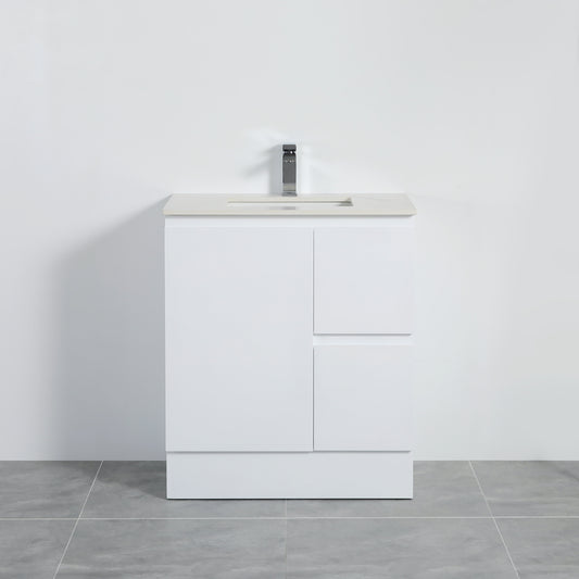 750mm PVC Waterproof Freestanding/Floor Vanity With Ceramic Top - Right Hand Drawers