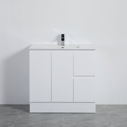 900mm PVC Waterproof Freestanding/Floor Vanity With Ceramic Top - Right Hand Drawers