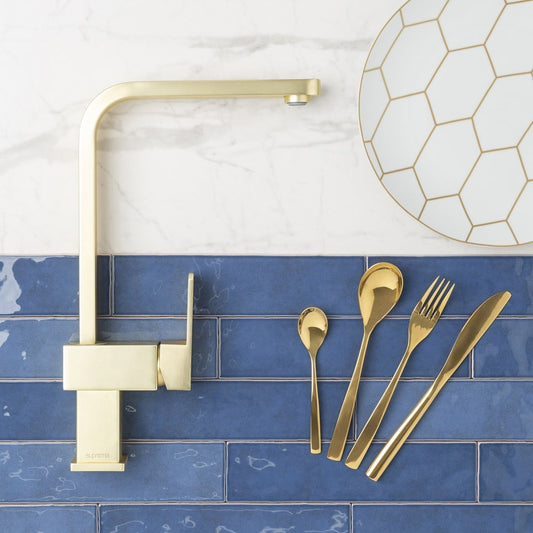 XEC Stainless Steel XPRESSFIT mixer with linear surface body & handle Brushed Gold