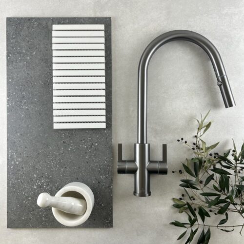XSSENCE 316 Stainless Steel Gooseneck XPRESSFIT retractable tap with lever handles Gun Metal