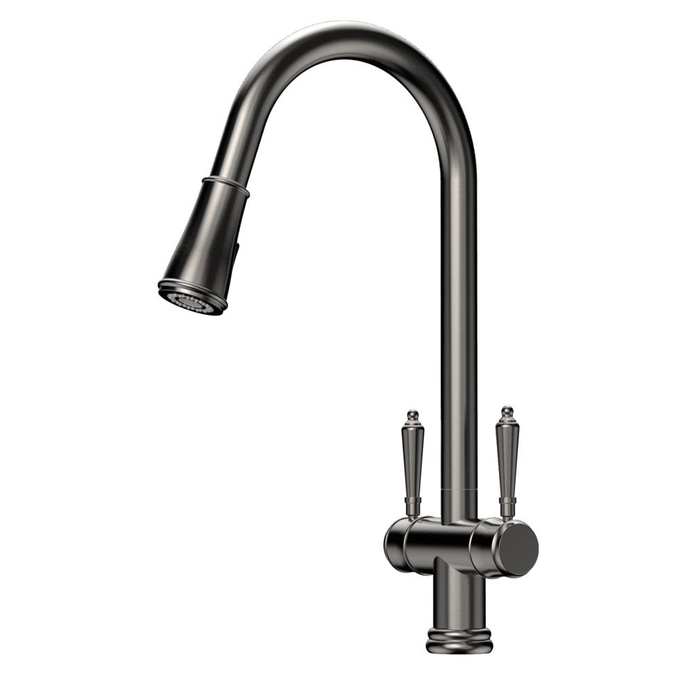 XQUISITE 316 Stainless Steel Provincial XPRESSFIT retractable twin handle tap Gun Metal
