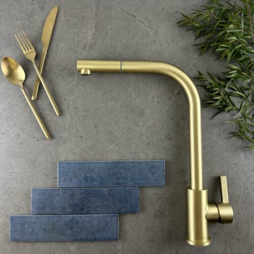 XCLAIMER Stainless Steel Straight neck XPRESSFIT retractable mini pull out mixer Brushed Gold