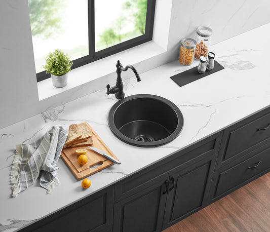 470mm Camden Fireclay Round Insert/Undermount Sink - Matte Black