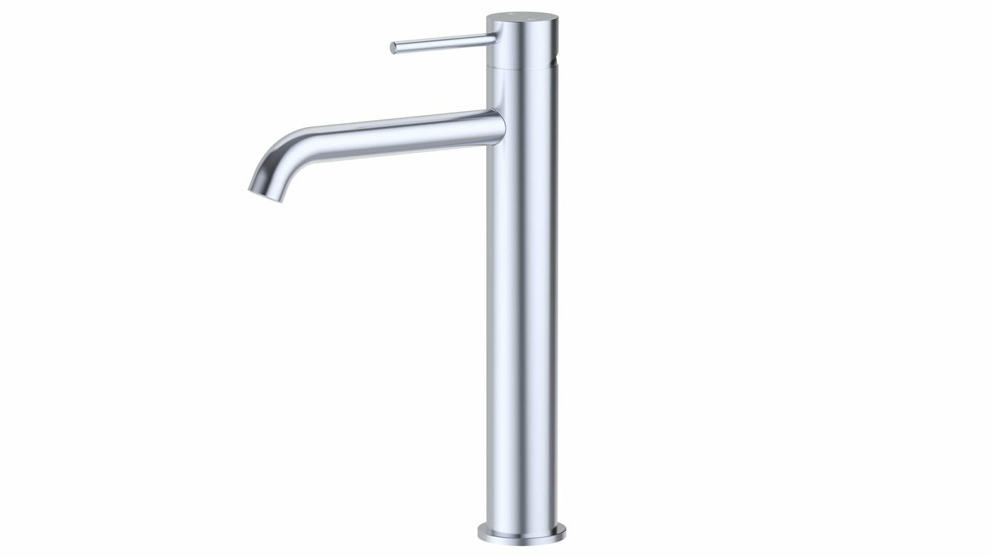 Otus Slimline Stainless Steel Highrise Basin Mixer Curved Spout - Chrome