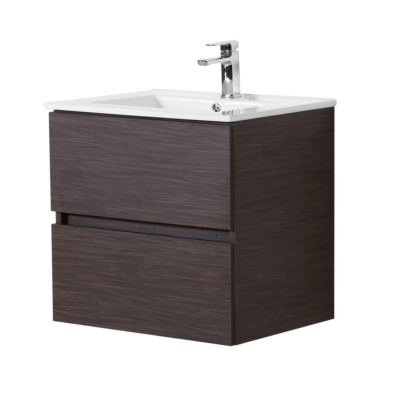 Stella Wood Grain PVC Wall Hung Vanity - Double Drawers - Dark Brown - 600mm