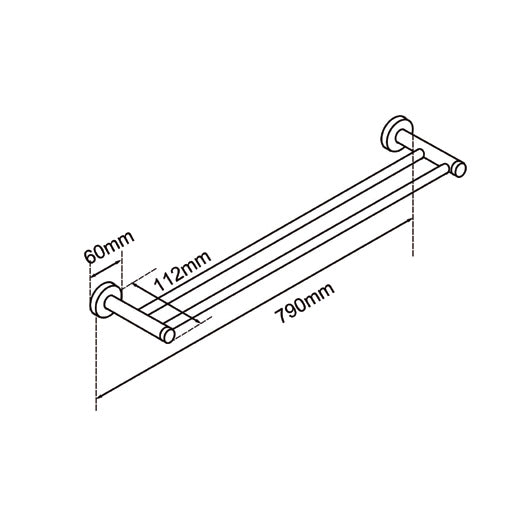 LUCID PIN Series Brushed Brass Double Towel Rail Rail 790mm