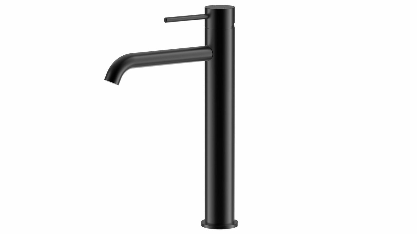Otus Slimline Stainless Steel Highrise Basin Mixer Curved Spout - Matt Black
