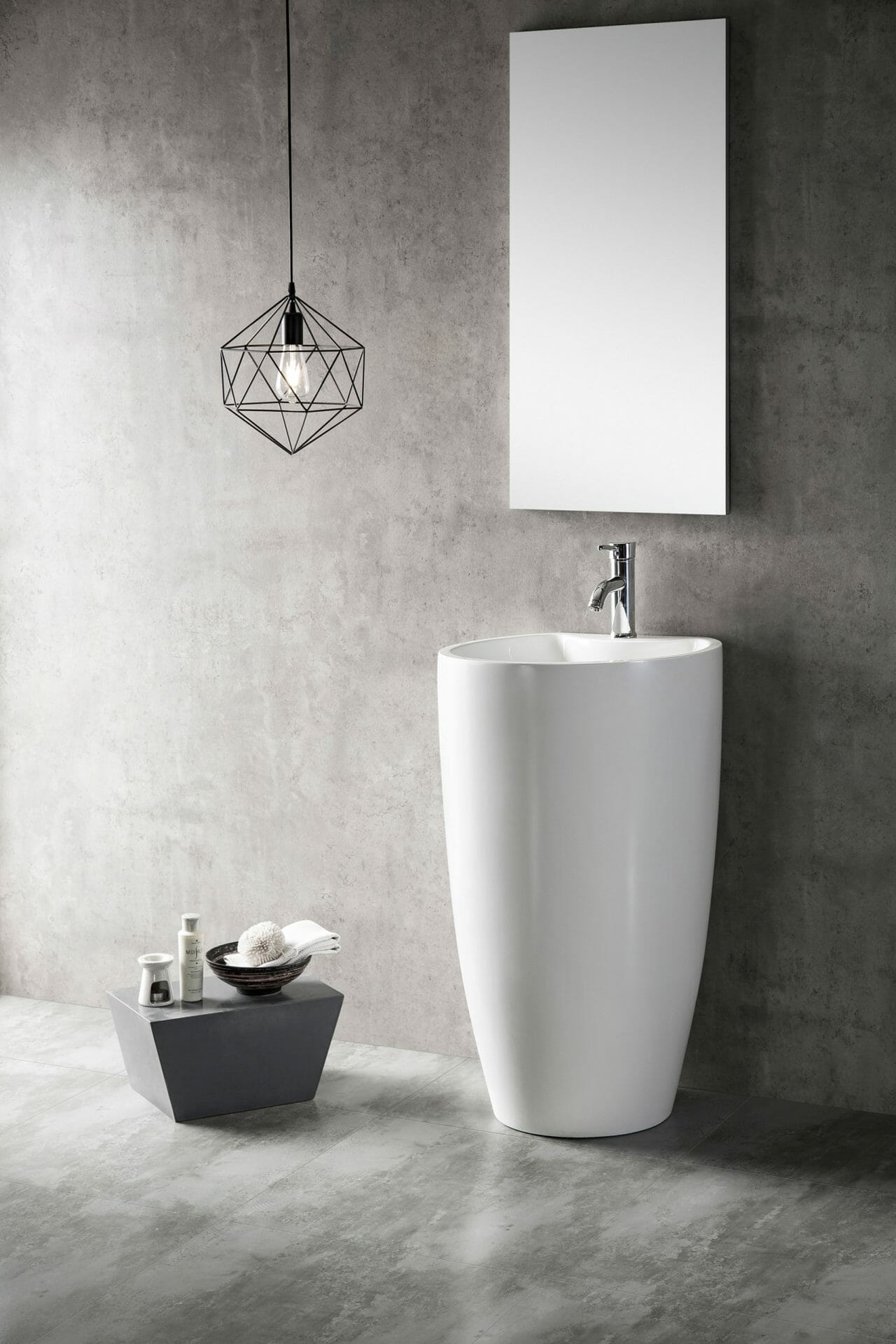 Freestanding Pedestal Acrylic Basin - Overflow - Tap Hole - Gloss White - Round - 525mm