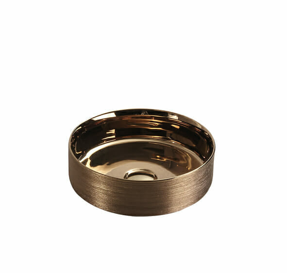 Above Counter Ceramic Basin - Brushed Rose Gold - Round - 346mm