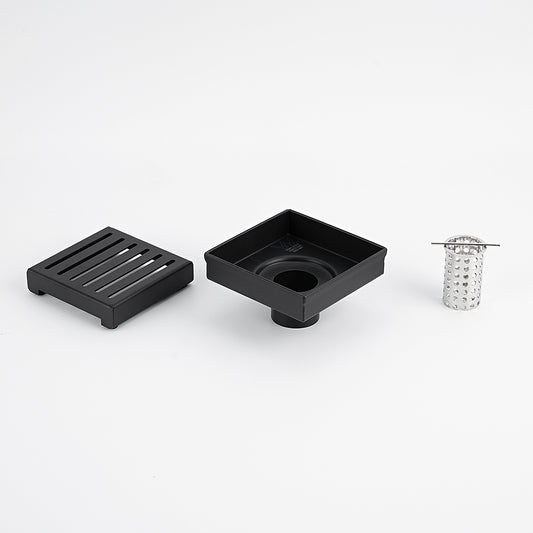 Radiant Slotted Square Shower Grate - 100 mm + 74mm outlet - Matt Black