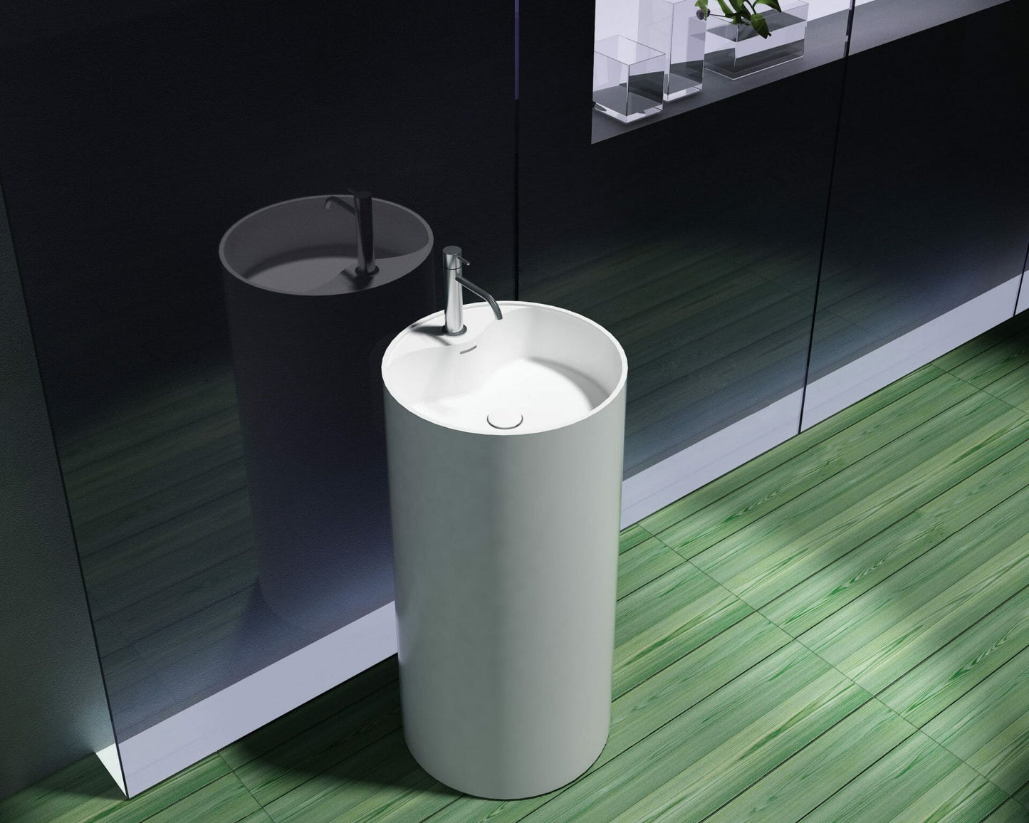 Matte White Freestanding Cylinder Artificial Stone Basin - 450x450x900mm