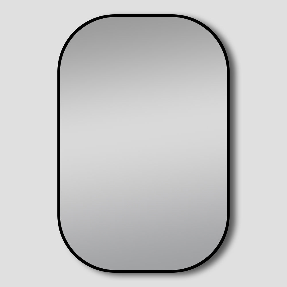 Matte Black Rounded Rectangular Framed Mirror - 600x900mm