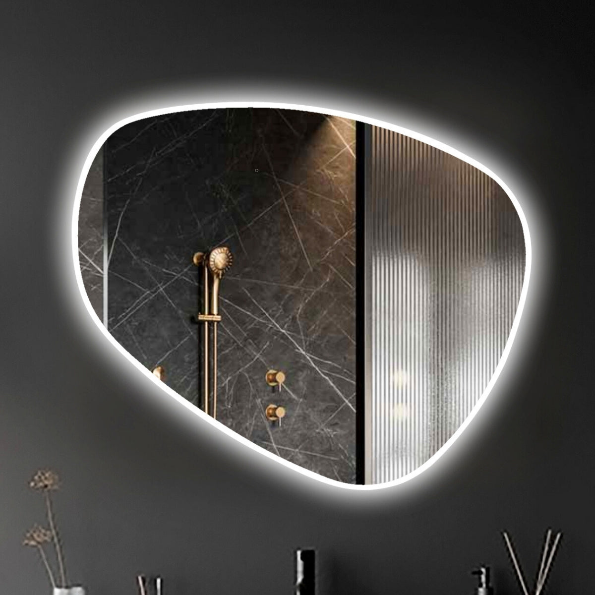 Acrylic Asymmetrical LED Frameless Mirror - 800x675mm