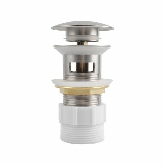 32/40mm Solid Brass Basin Mushroom Pop Up Waste - Brushed Nickel - Overflow
