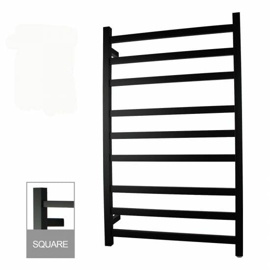 Square Matte Black Electric Heated Towel Rack - 9 Bars - 600mm
