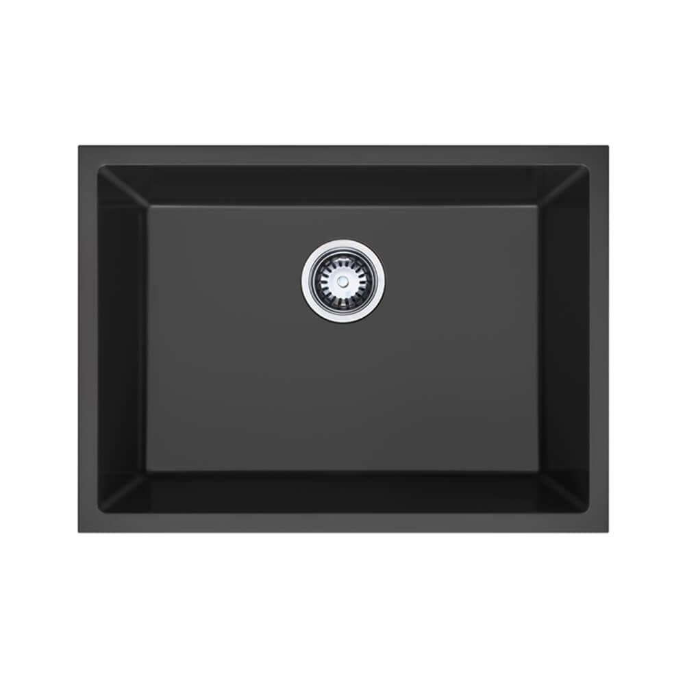 630mm Black Single Bowl Kitchen Sink - Granite