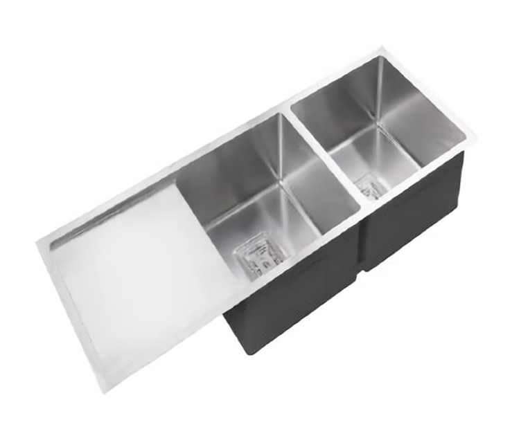 Stainless Steel Kitchen Sink, Size: 1160*450*235mm, Double Bowl with Drainer, Bowl Size: 360*400*235mm and 360*400*235mm, Square Waste PSW-S