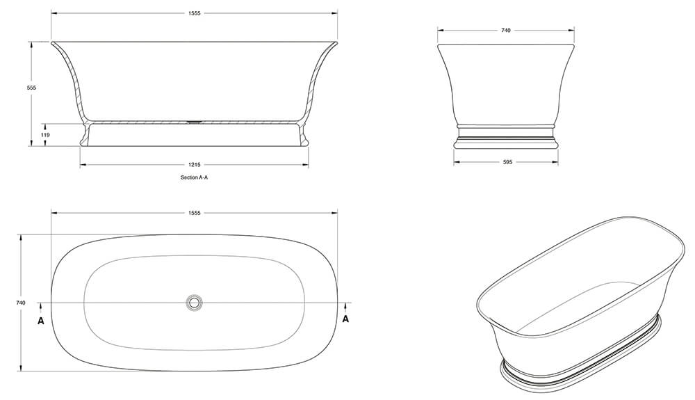 Cambridge 156 TitanCast Bath - Satin Silk White with Overflow