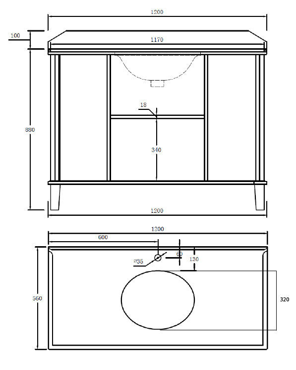 Coventry 120x55 Single Bowl White Vanity with Marble Top & Under Counter Basin - 1TH