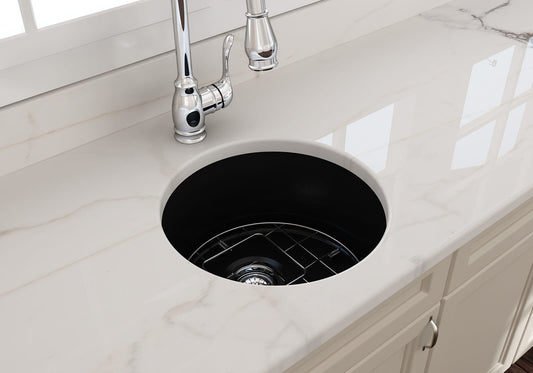 KIT - Cuisine Round 47 Inset / Undermount Fireclay Sink - Matte Black Incl. Waste