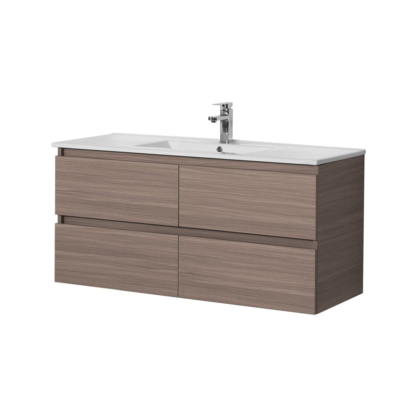 Stella Wood Grain PVC Wall Hung Vanity - Four Drawers -Single Bowl - Oak - 1500mm