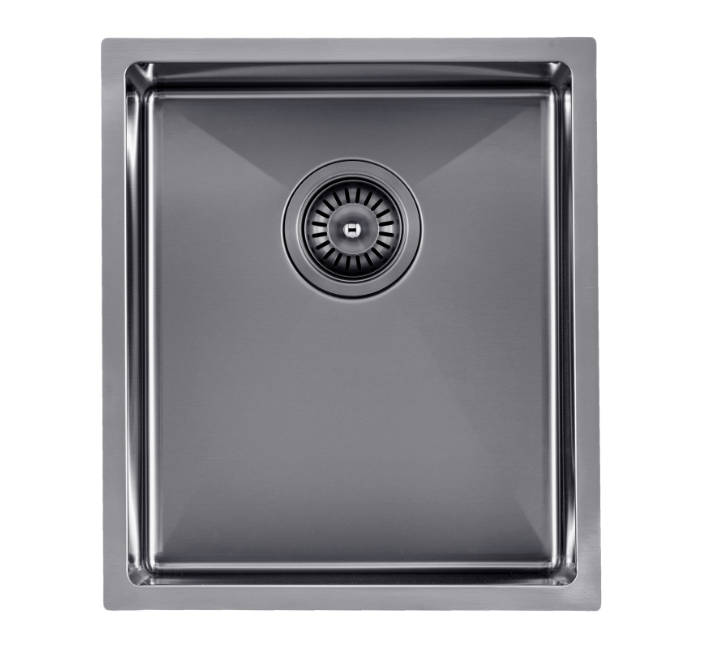 1.2mm Handmade Top/Undermount Single Bowl Kitchen Sink - Gun Metal Grey - 390x450x215mm