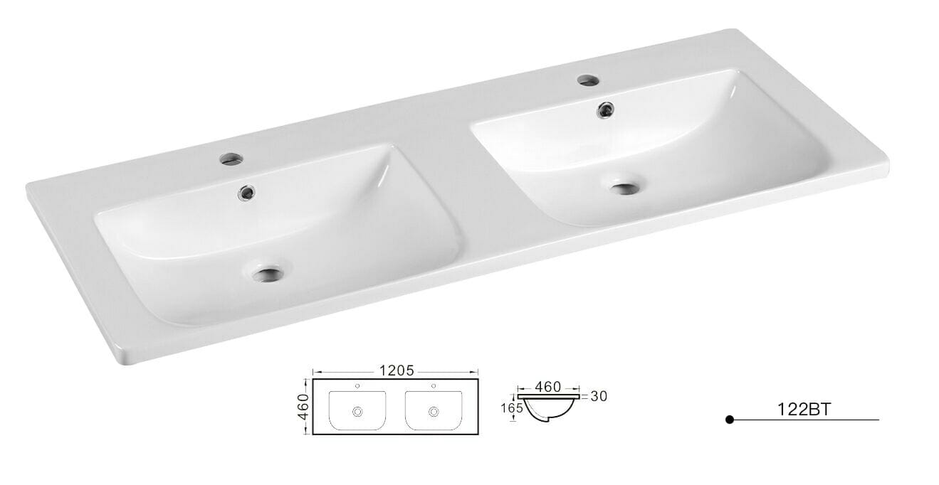 1200mm Elivia Ceramic Top Double Bowl - Gloss White