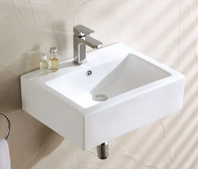 Above Counter/Wall Hung Ceramic Basin - Overflow - Tap Hole - Gloss White - Rectangle - 520mm | K323