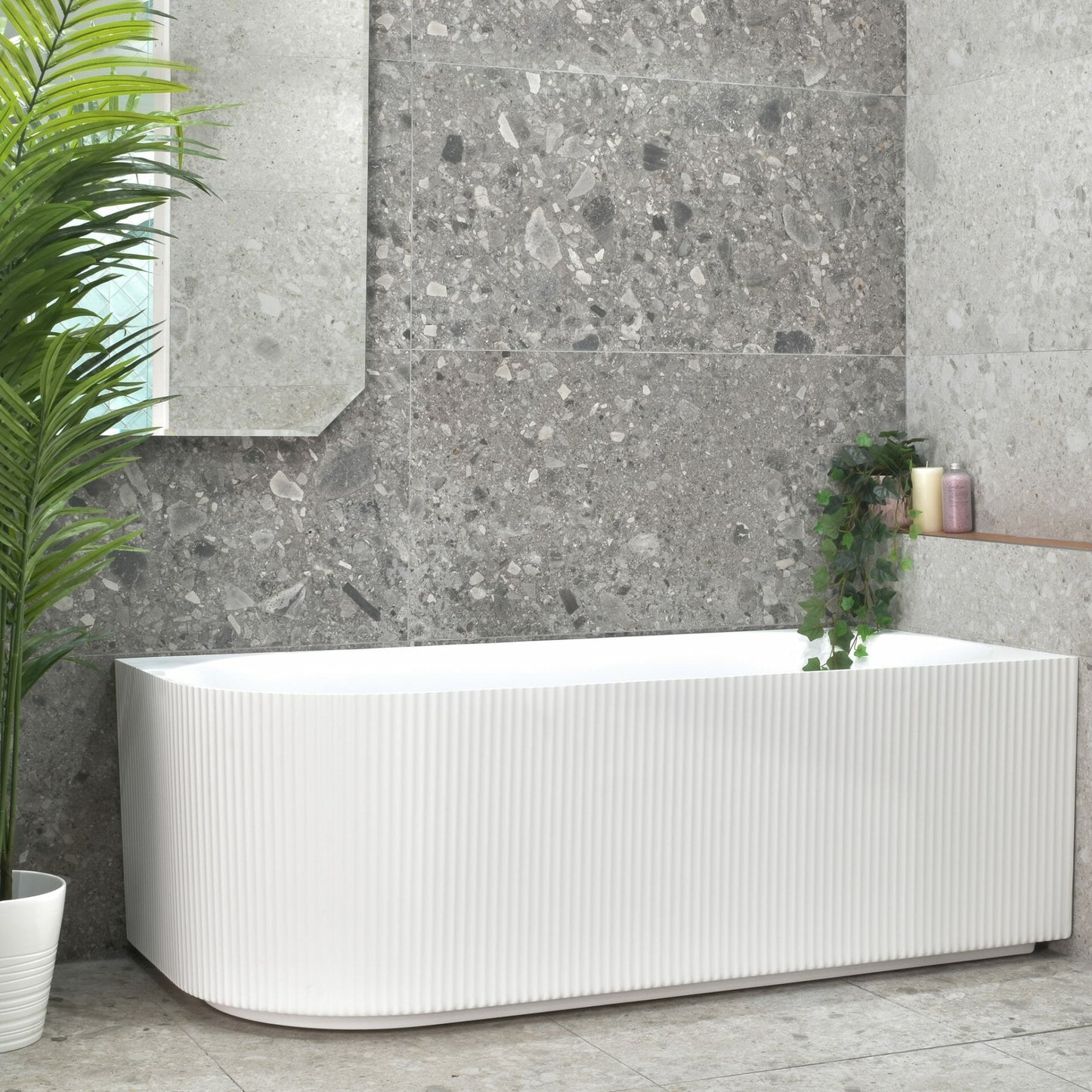 DISCONTINUED Brighton Groove Fluted Oval Freestanding - Right Corner Bathtub - Matt White - No Overflow - 1500mm