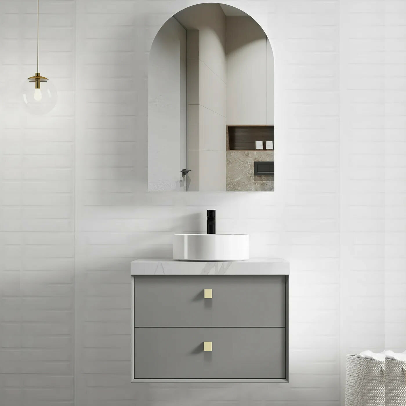 Boston Bevel Edge Wall Hung Vanity - Light Grey - 750mm