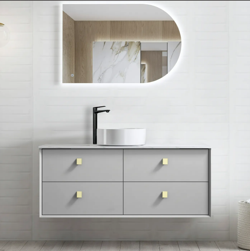 Boston Bevel Edge Wall Hung Vanity - Light Grey - 1200mm