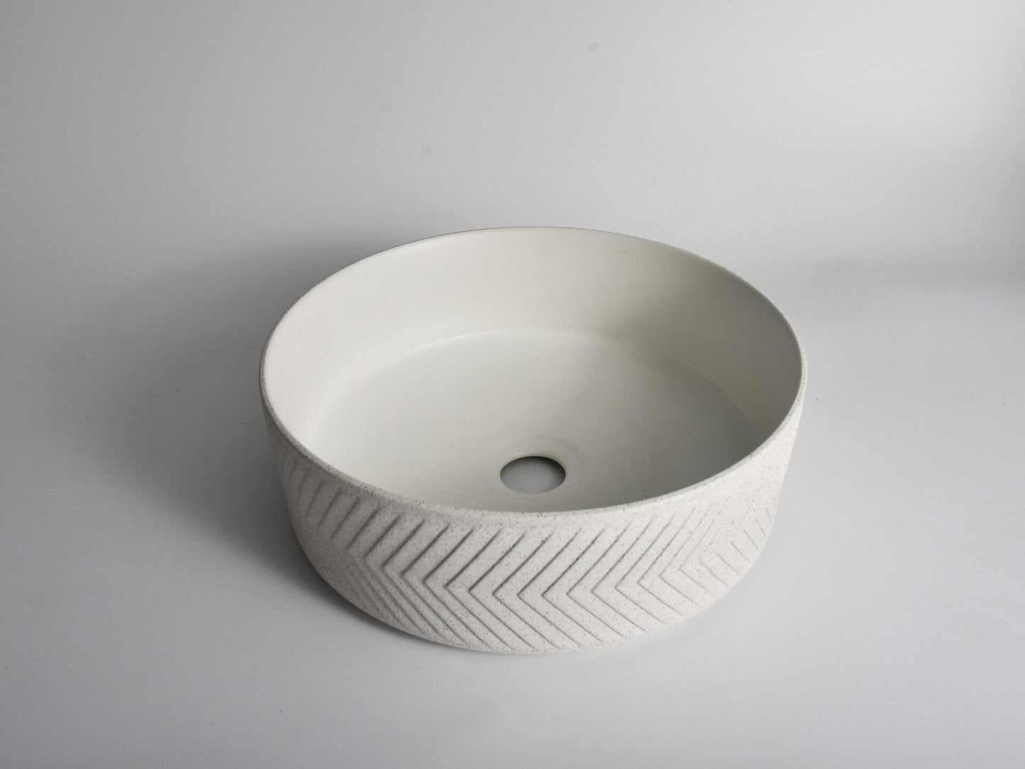 Polar - 360mm Matte White Arrow Round Textured Exterior Ceramic Above Counter Basin - 360x360x120mm