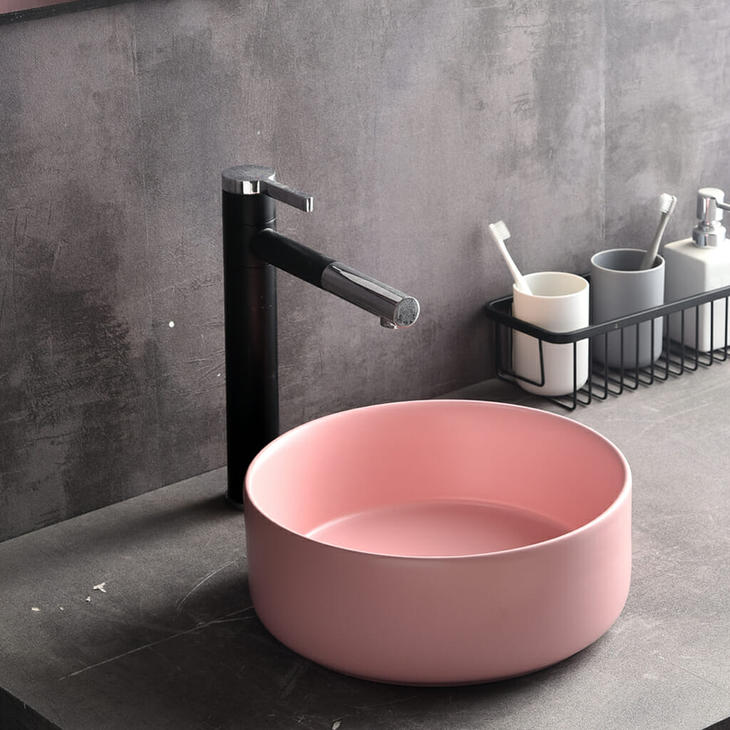 Levenge - 300mm Matte Pink Ceramic Round Above Counter Basin - CLA-524C-MP - 300x300x110mm