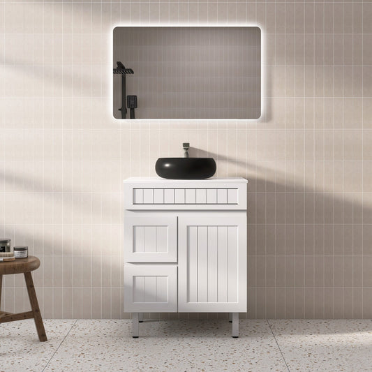 750mm Acacia Floor Vanity PVC Left Side Drawers - Cabinet Only - Matte White