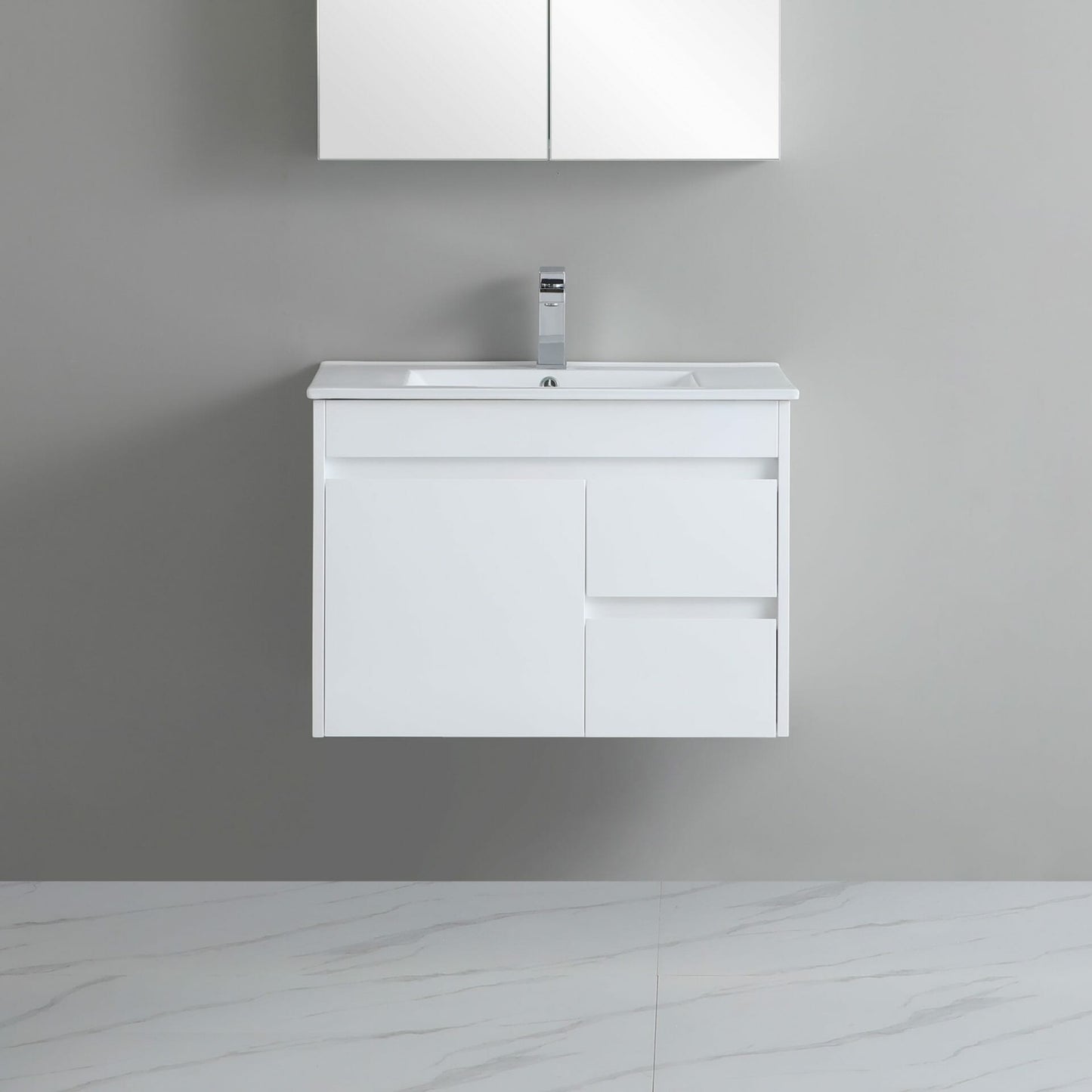 750mm Polar Slim Wall Hung Vanity PVC Right Side Drawers - Cabinet Only - Gloss White