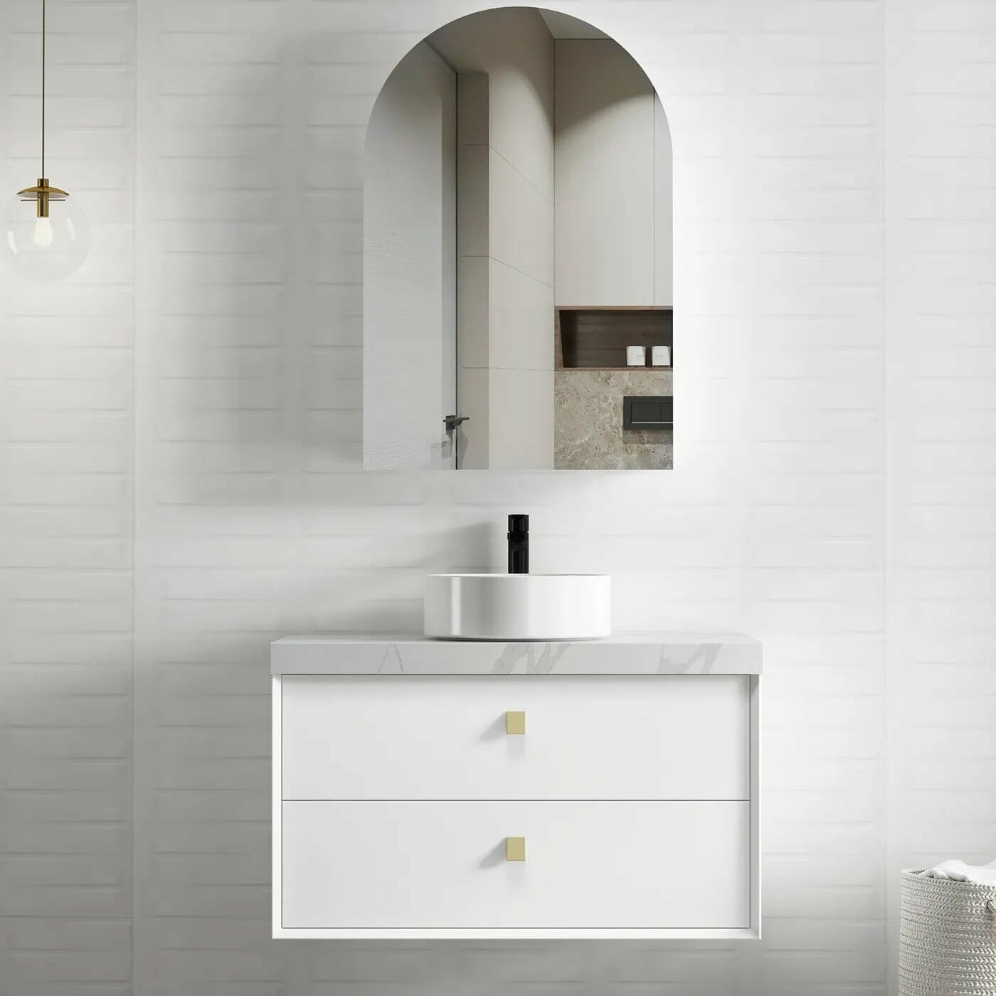 Boston Bevel Edge Wall Hung Vanity - Matte White - 900mm