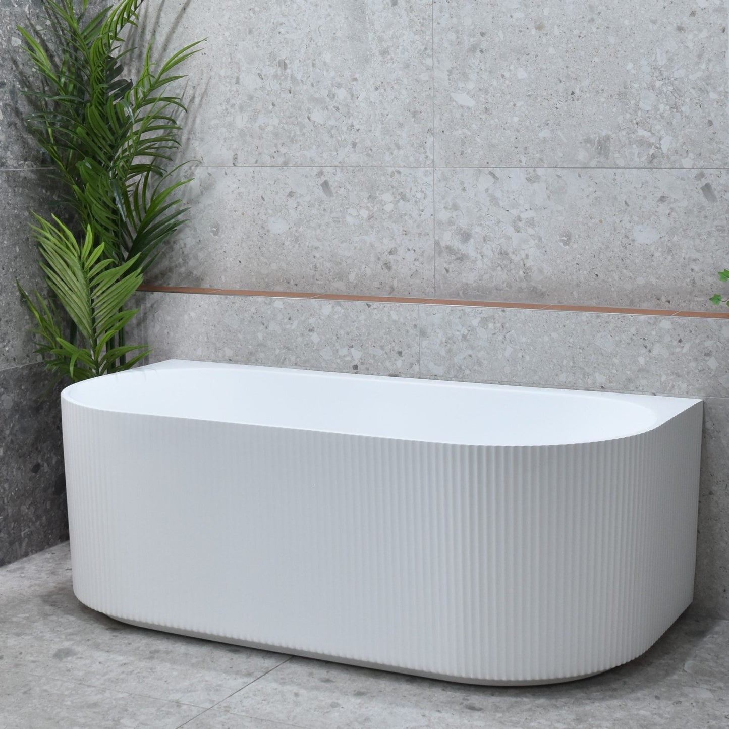 Brighton Groove Fluted Oval Freestanding Back to Wall Bathtub - Matt White - No Overflow - 1500mm