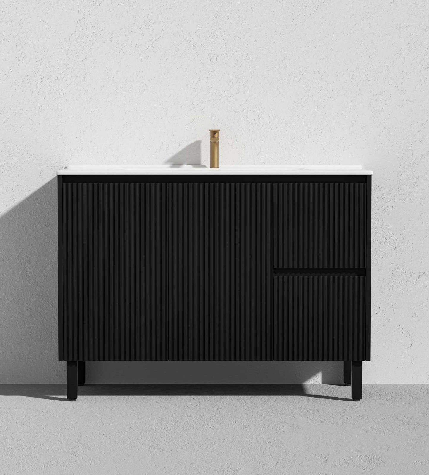 1200mm Brighton Floor Vanity PVC Right Side Drawers - Cabinet Only - Single Bowl - Matte Black