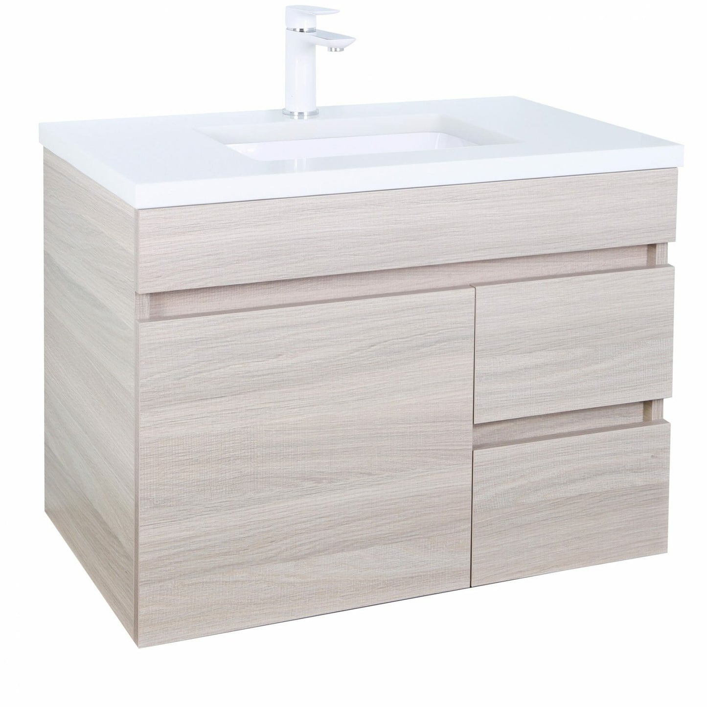 750mm Evie Wall Hung Vanity PVC Right Side Drawers - Cabinet Only - Oak