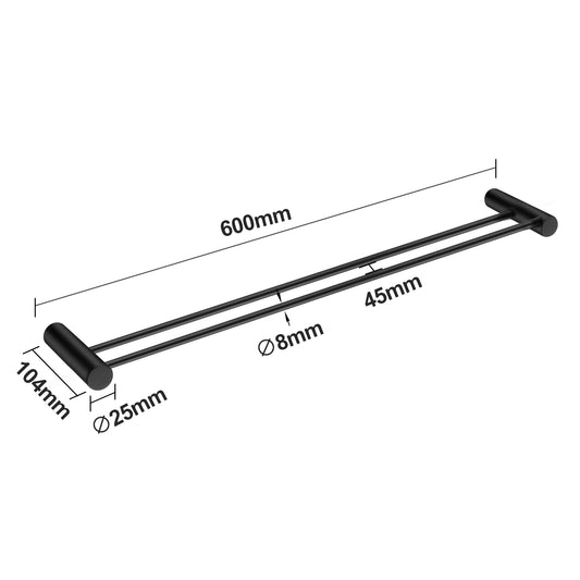 Black Double Towel Rail 600mm