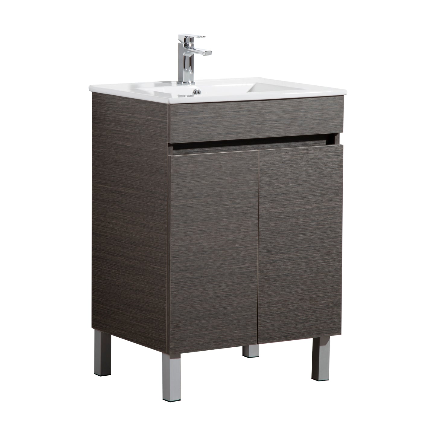 600mm Evie Slim Floor Vanity PVC - Cabinet Only - Dark Brown