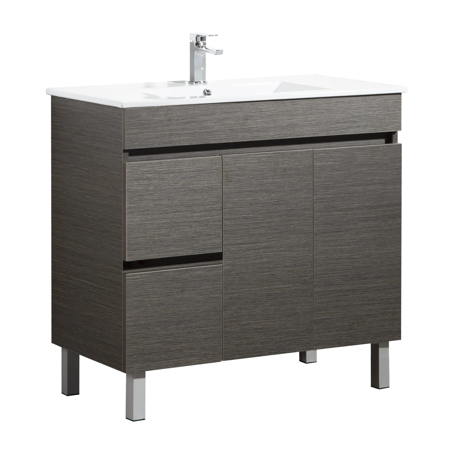 900mm Evie Slim Floor Vanity PVC Left Side Drawers - Cabinet Only - Dark Brown