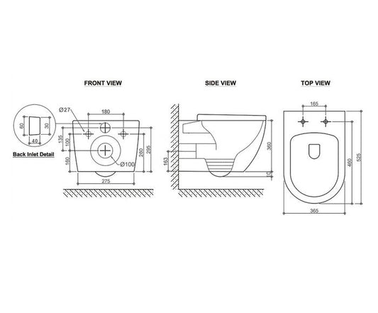 Voghera Wall Hung Rimless Pan Soft Close Slim Seat For use With R&T or Geberit Concealed Cistern With Metal Frame