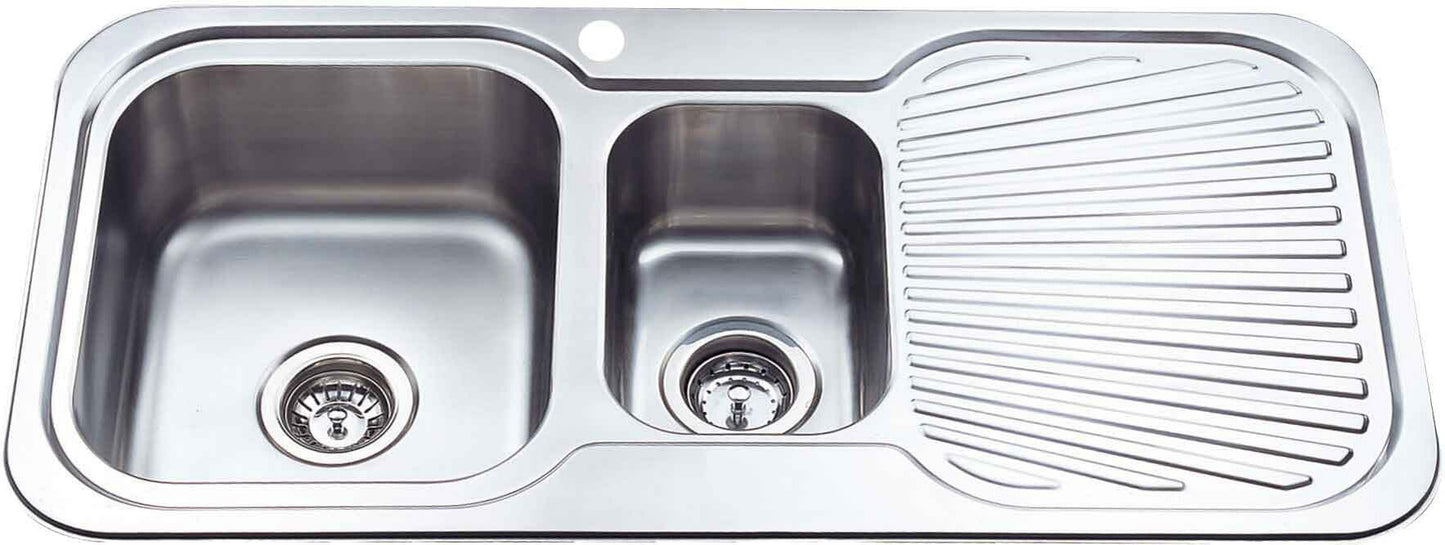Cora 1 & 1/4 Bowl & Single Drainer - 980x480x170mm - Stainless Steel