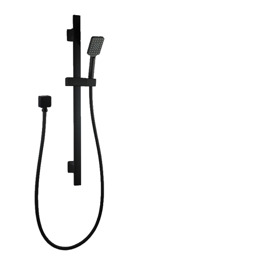 3 Functions Square Black Hand held Shower Set With Rail