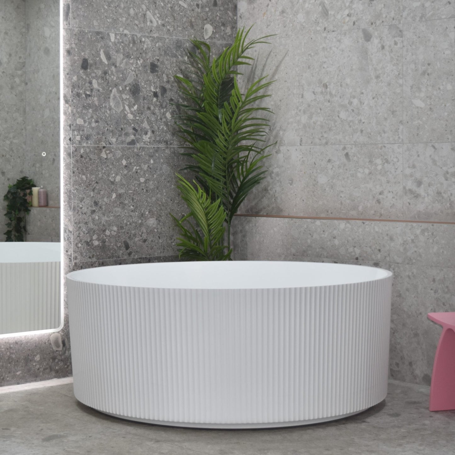 Brighton Groove Fluted Oval Freestanding Back to Wall Bathtub - Matt White - No Overflow - 1500mm